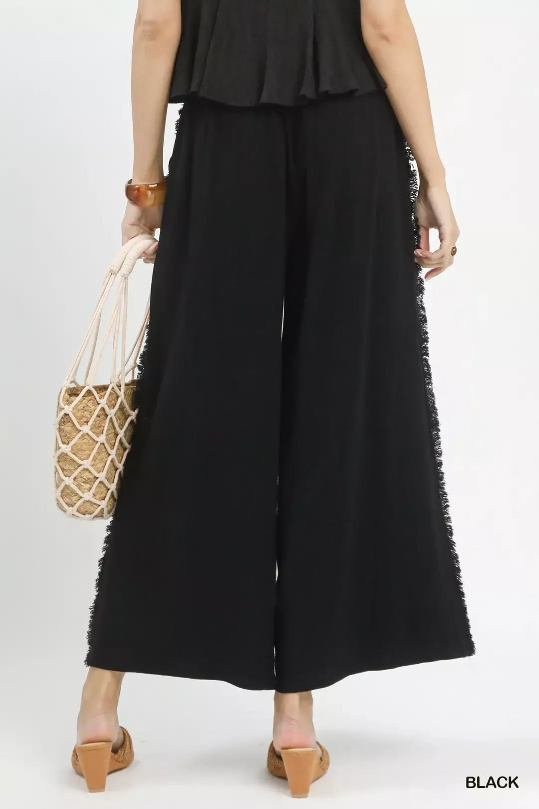 Linen Frayed Side Pocket Wide Leg Pants - Bitsy Gypsy Boutique