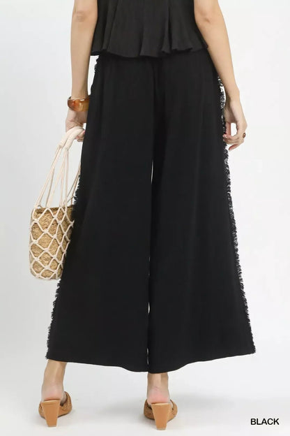 Linen Frayed Side Pocket Wide Leg Pants - Bitsy Gypsy Boutique