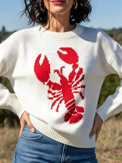 Lobster Graphic Crew Neck Sweater - Bitsy Gypsy Boutique