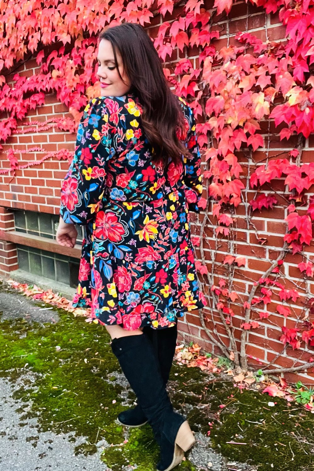 Lock Eyes Black Floral Sequin Print Ruffle Sleeve Frill Mock Neck Dress - Bitsy Gypsy Boutique