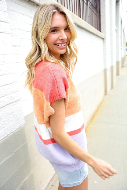 Lock Eyes Coral Notched Neck Drop Shoulder Sweater Top - Bitsy Gypsy Boutique