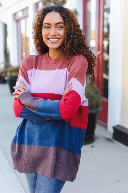 Lock Eyes Lilac Multi-Stripe Ribbed Knit Sweater Pullover - Bitsy Gypsy Boutique