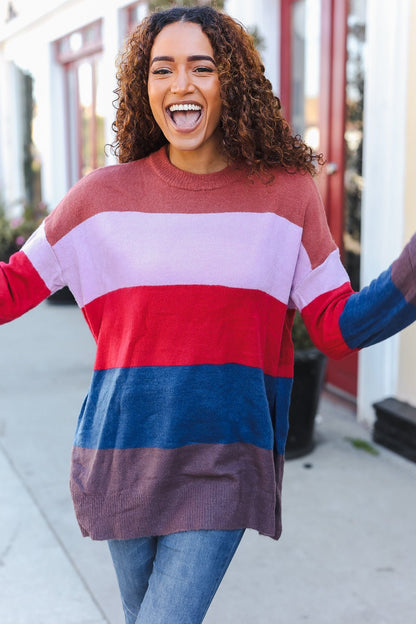 Lock Eyes Lilac Multi-Stripe Ribbed Knit Sweater Pullover - Bitsy Gypsy Boutique