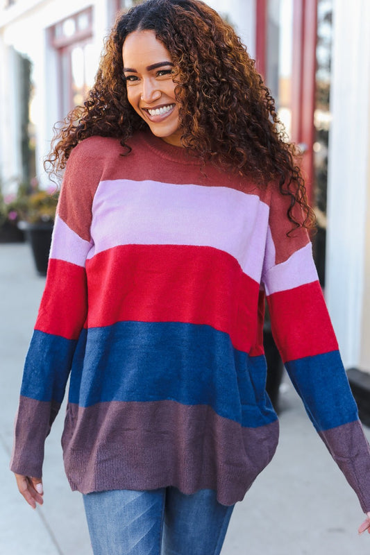 Lock Eyes Lilac Multi-Stripe Ribbed Knit Sweater Pullover - Bitsy Gypsy Boutique