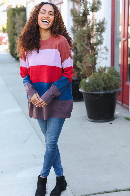 Lock Eyes Lilac Multi-Stripe Ribbed Knit Sweater Pullover - Bitsy Gypsy Boutique