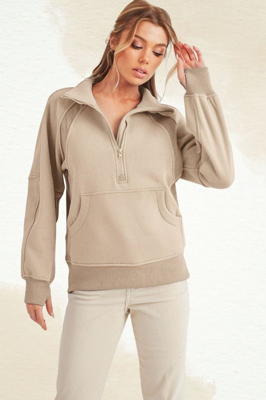 Long Dove Funnel Neck Half Long Zip - Bitsy Gypsy Boutique