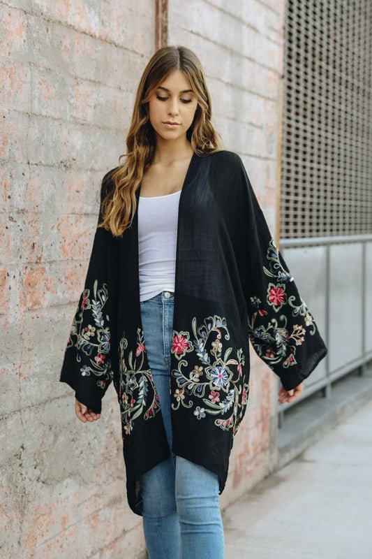 Long Floral Kimono Cardigan - Bitsy Gypsy Boutique