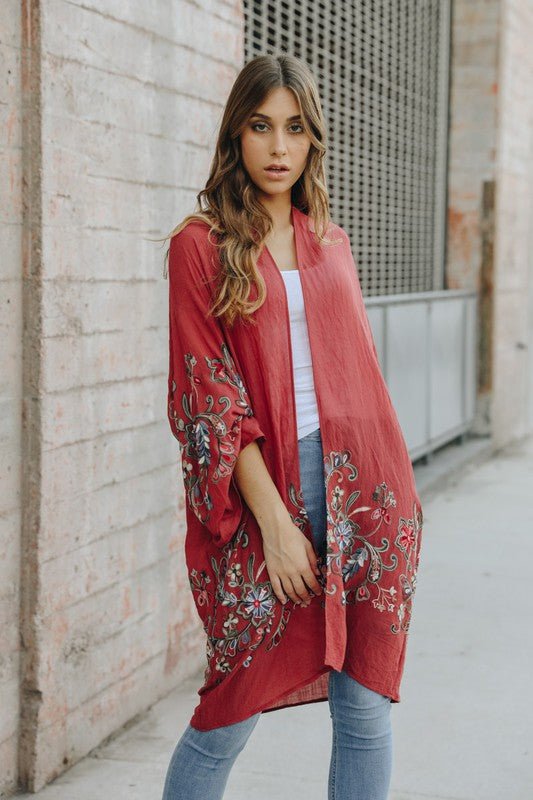 Long Floral Kimono Cardigan - Bitsy Gypsy Boutique