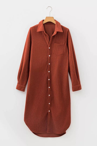 Long Sleeve Button Down Corduroy Midi Dress - Bitsy Gypsy Boutique