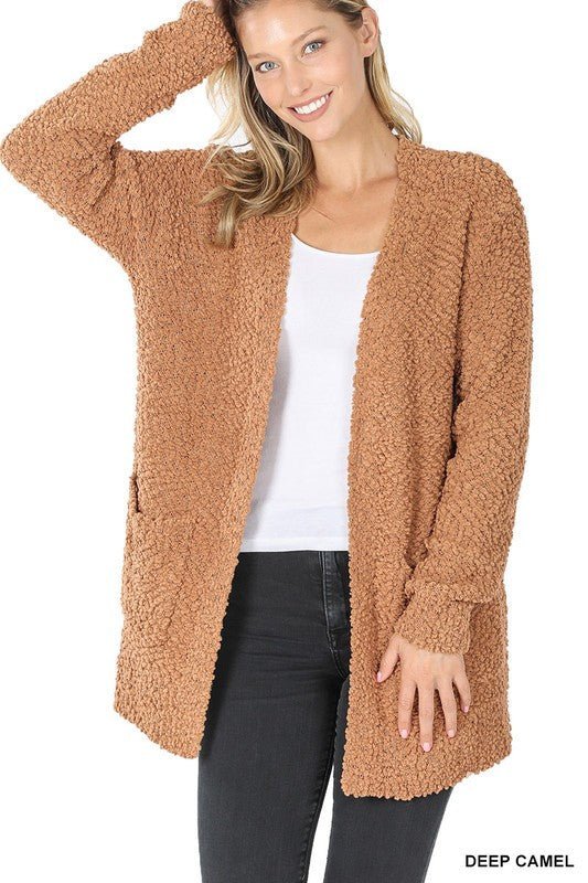 Long Sleeve Popcorn Sweater Cardigan with Pockets - Bitsy Gypsy Boutique