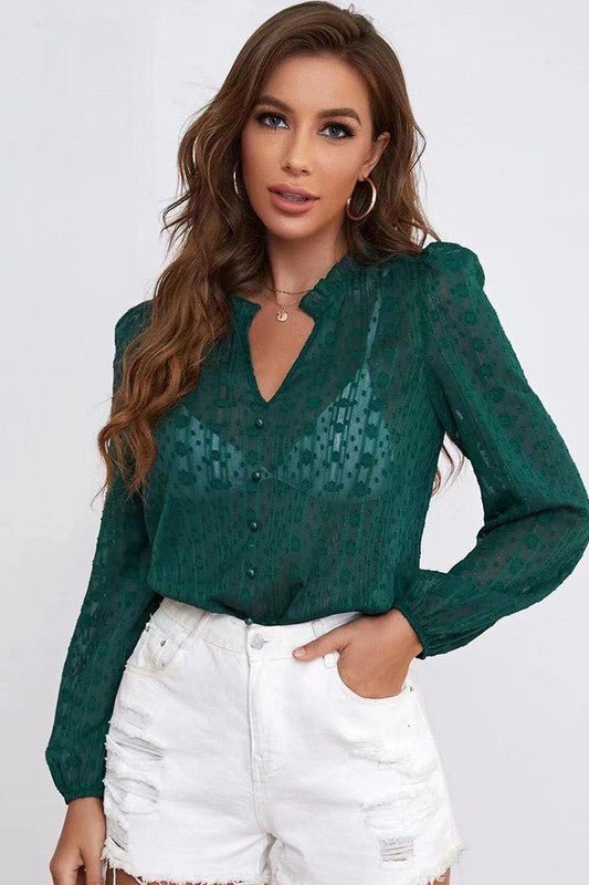 Long sleeve sheer blouse - Bitsy Gypsy Boutique