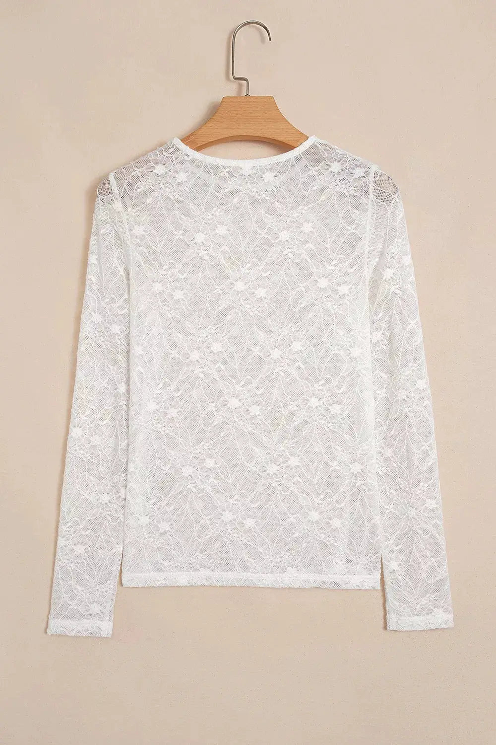 Long Sleeve Sheer Mesh Lace Top by Trendsi