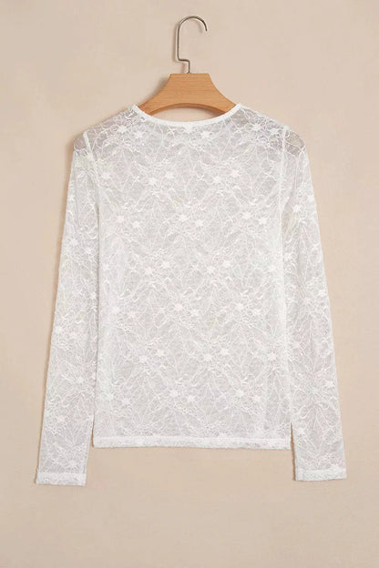 Long Sleeve Sheer Mesh Lace Top by Trendsi