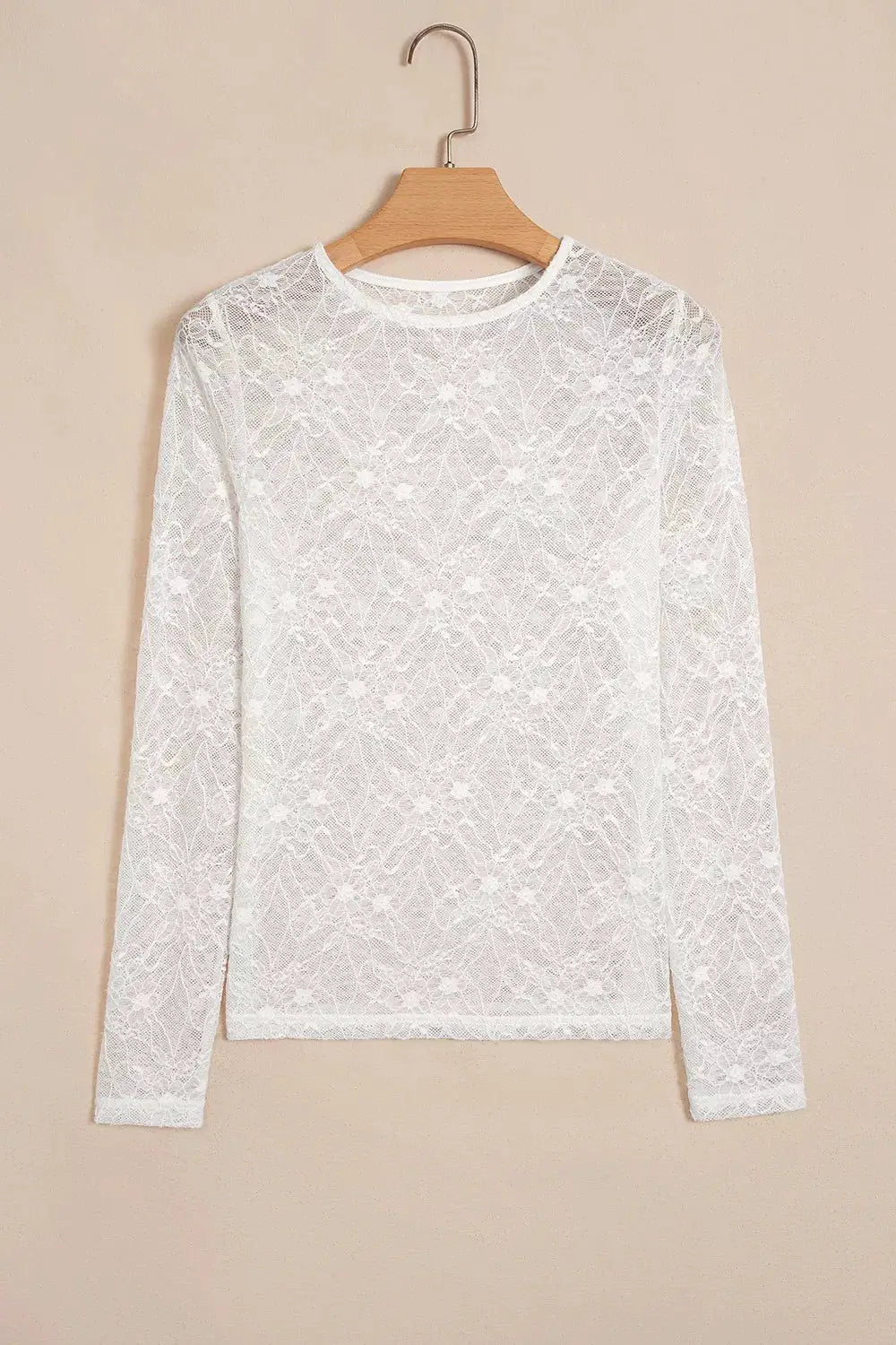 Long Sleeve Sheer Mesh Lace Top by Trendsi