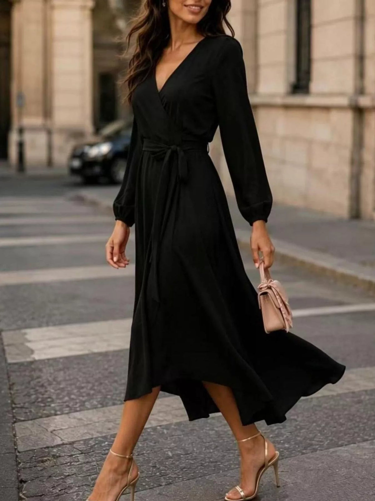 Long Sleeve Wrap Dress with Waist Tie - Bitsy Gypsy Boutique