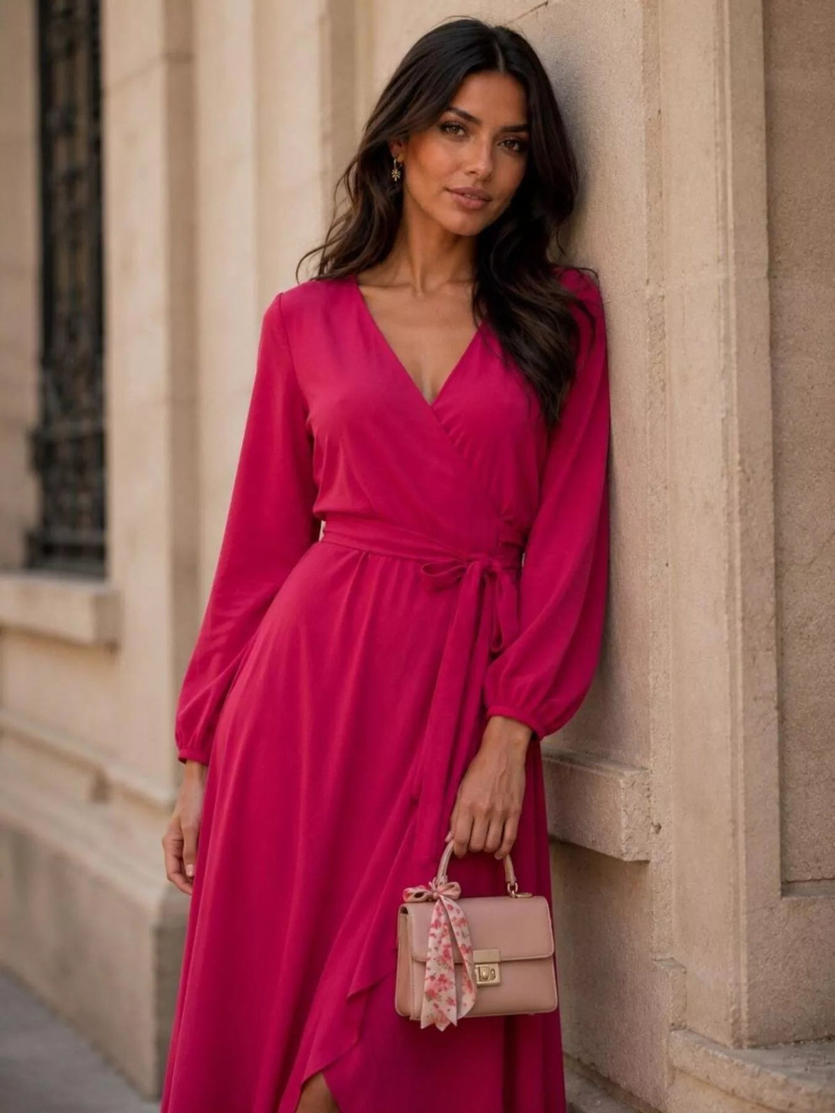 Long Sleeve Wrap Dress with Waist Tie - Bitsy Gypsy Boutique