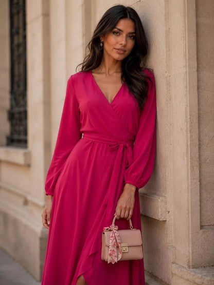 Long Sleeve Wrap Dress with Waist Tie - Bitsy Gypsy Boutique