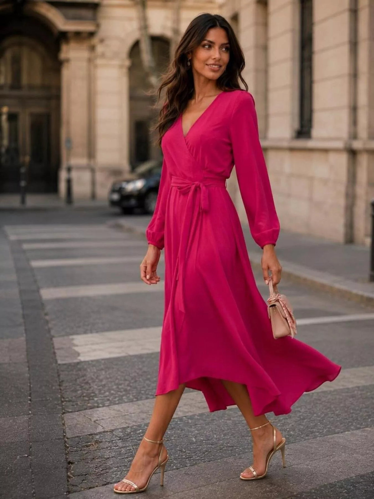Long Sleeve Wrap Dress with Waist Tie - Bitsy Gypsy Boutique