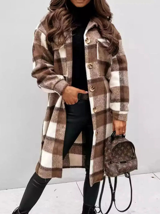 Longline Plaid Button Up Coat - Bitsy Gypsy Boutique