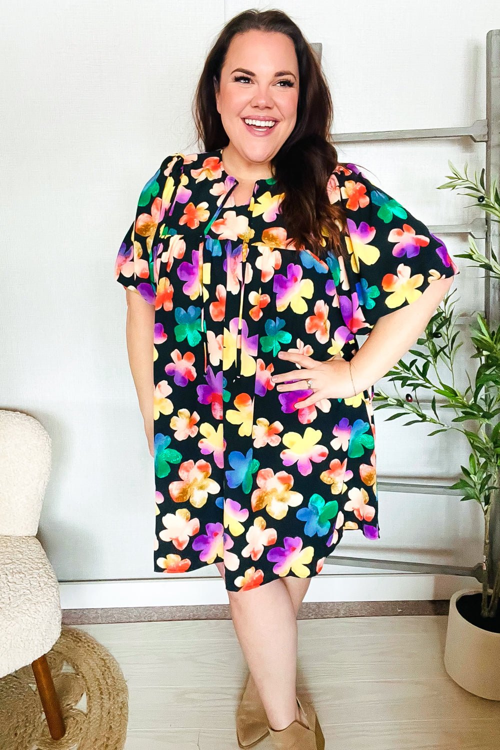 Look Adorable Ribbon Bow Tie Floral Babydoll Dress with Pockets - Bitsy Gypsy Boutique