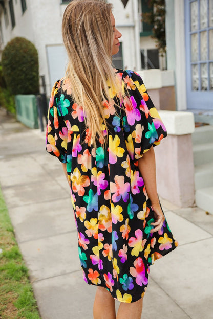 Look Adorable Ribbon Bow Tie Floral Babydoll Dress with Pockets - Bitsy Gypsy Boutique
