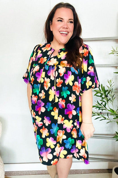 Look Adorable Ribbon Bow Tie Floral Babydoll Dress with Pockets - Bitsy Gypsy Boutique