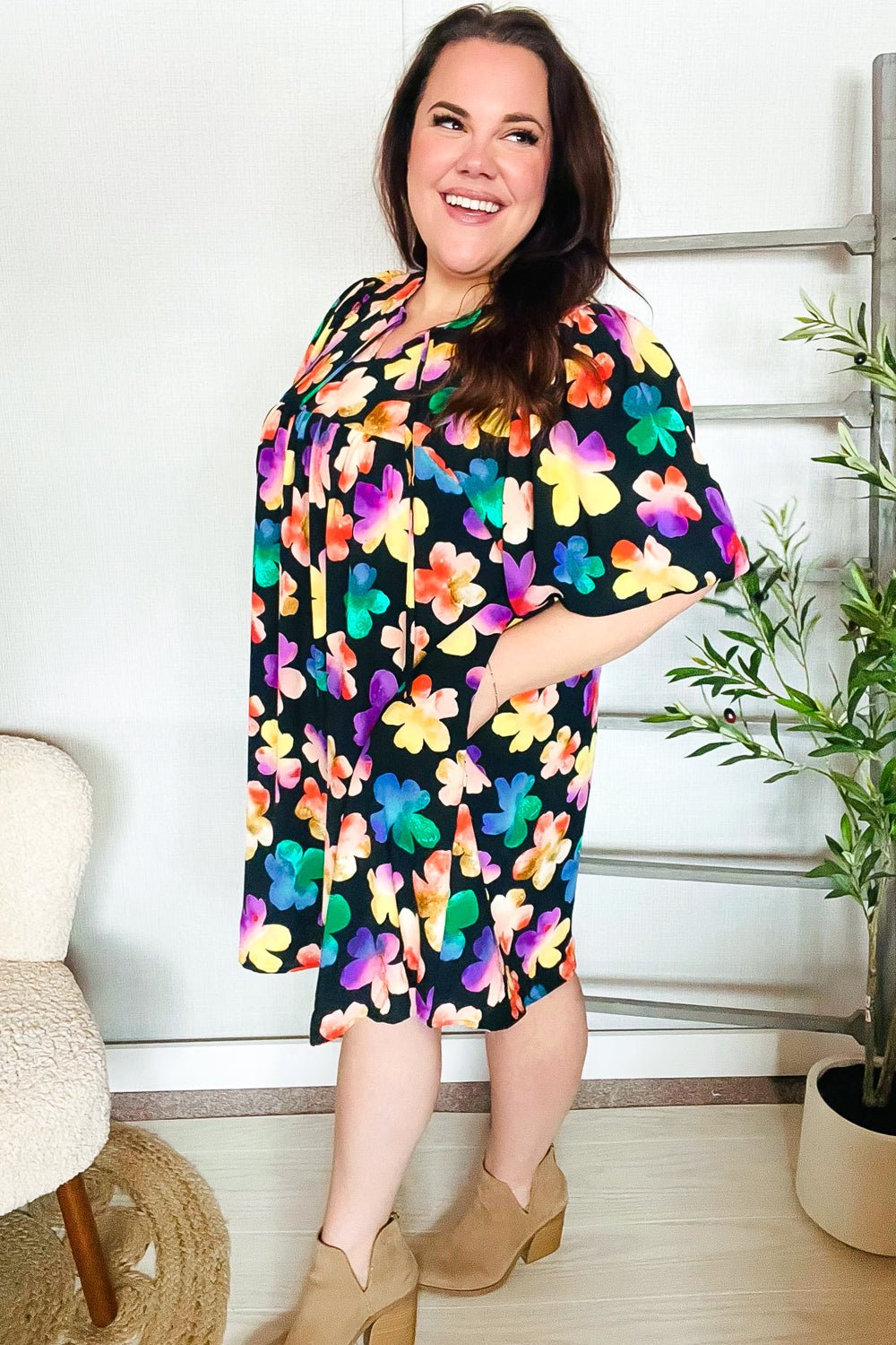 Look Adorable Ribbon Bow Tie Floral Babydoll Dress with Pockets - Bitsy Gypsy Boutique
