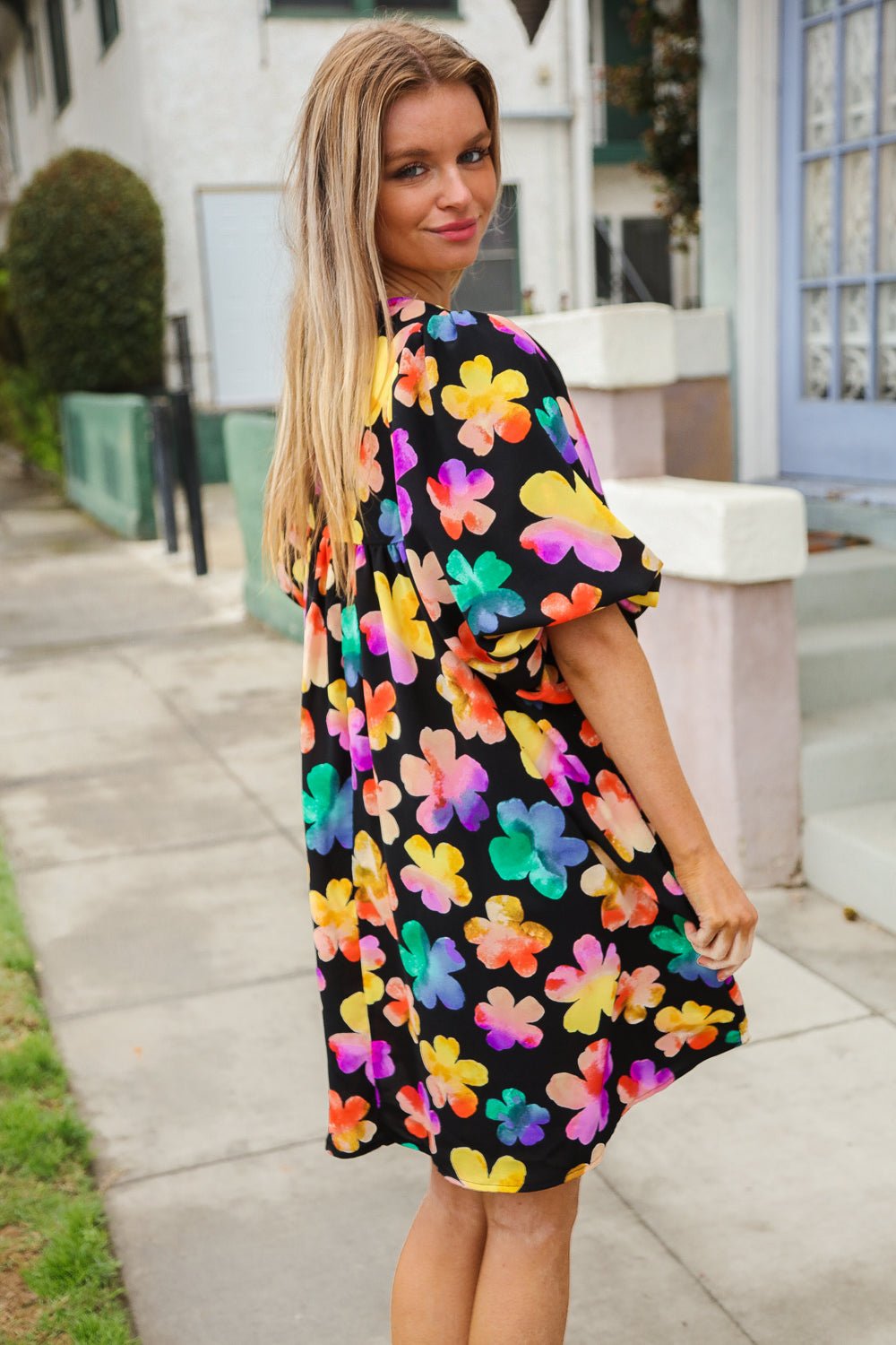 Look Adorable Ribbon Bow Tie Floral Babydoll Dress with Pockets - Bitsy Gypsy Boutique