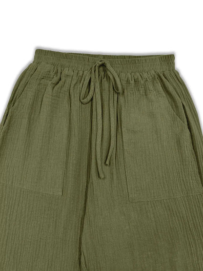 Loose Fit Gauze Drawstring Pants by Trendsi