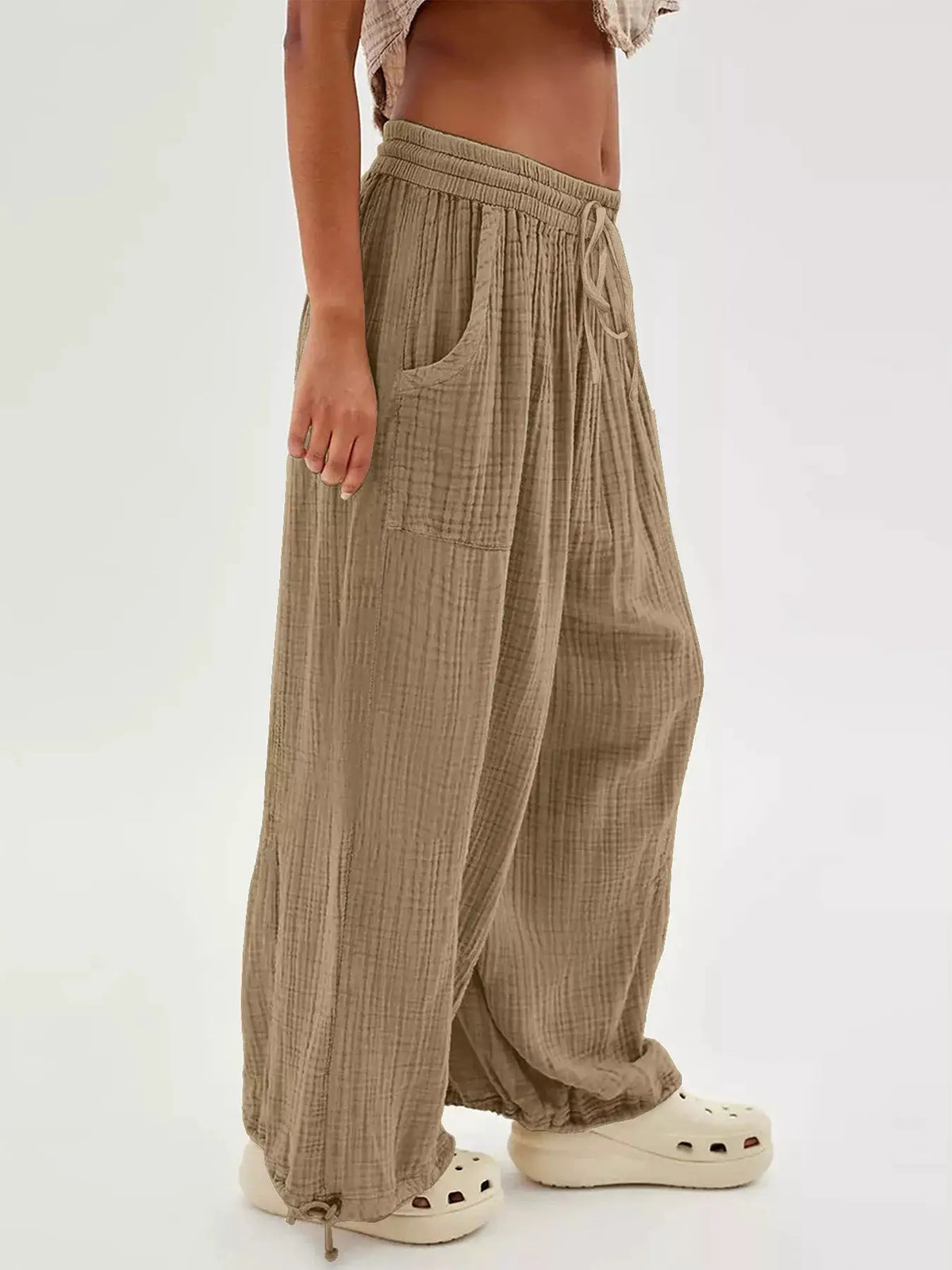 Loose Fit Gauze Drawstring Pants by Trendsi