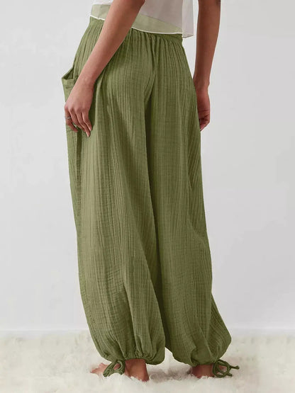Loose Fit Gauze Drawstring Pants by Trendsi