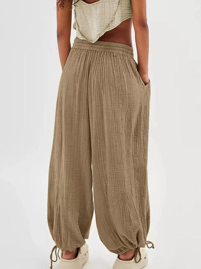Loose Fit Gauze Drawstring Pants by Trendsi