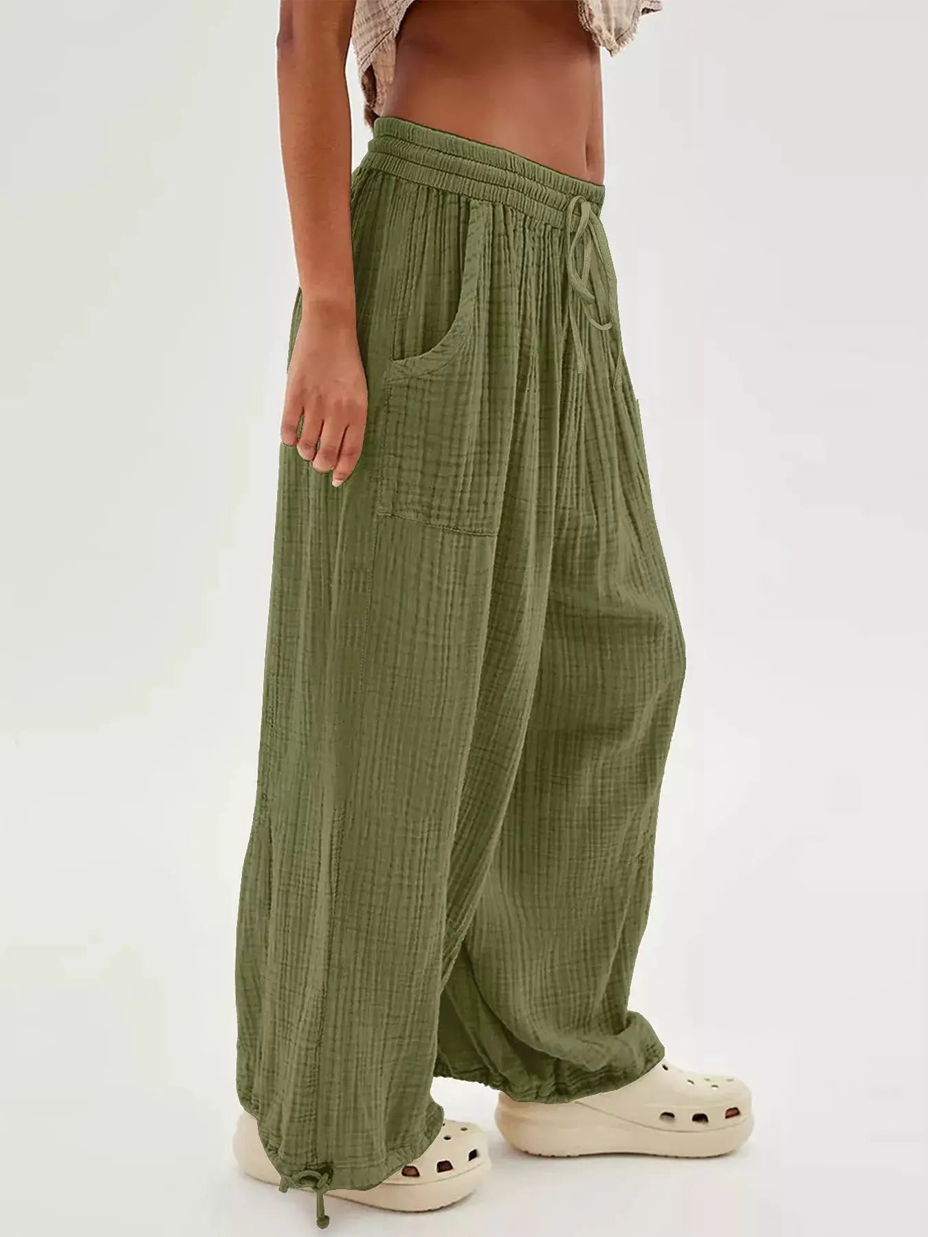 Loose Fit Gauze Drawstring Pants by Trendsi