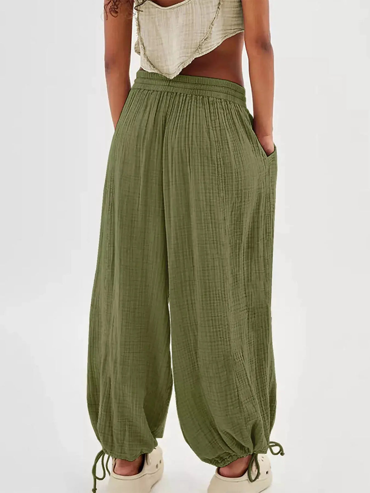 Loose Fit Gauze Drawstring Pants by Trendsi