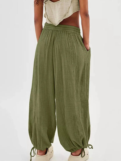 Loose Fit Gauze Drawstring Pants by Trendsi
