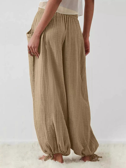 Loose Fit Gauze Drawstring Pants by Trendsi