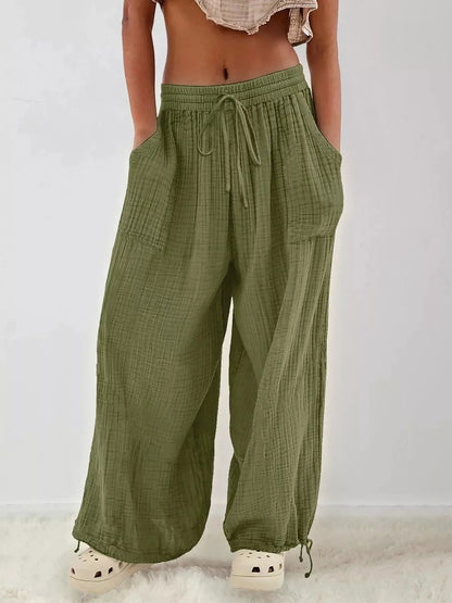 Loose Fit Gauze Drawstring Pants by Trendsi