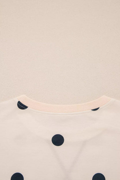 Loose-fit Long Sleeve Round Neck Polka Dot Tunic Sweatshirt - Bitsy Gypsy Boutique