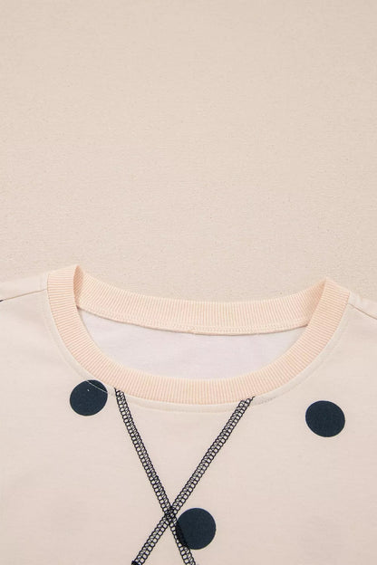 Loose-fit Long Sleeve Round Neck Polka Dot Tunic Sweatshirt - Bitsy Gypsy Boutique
