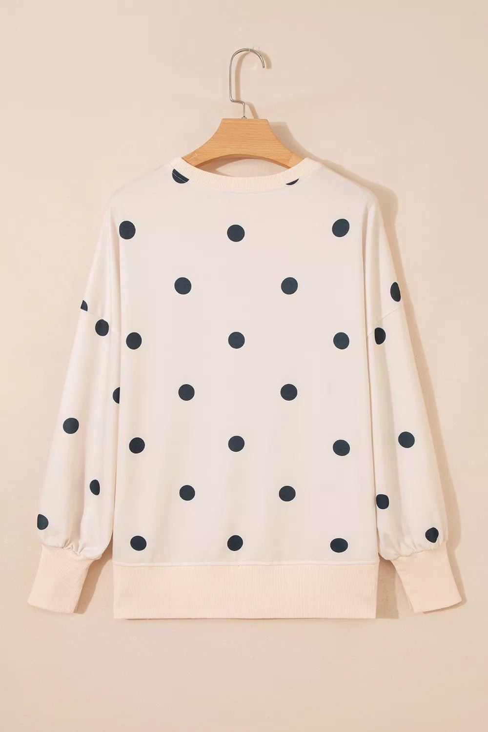 Loose-fit Long Sleeve Round Neck Polka Dot Tunic Sweatshirt - Bitsy Gypsy Boutique