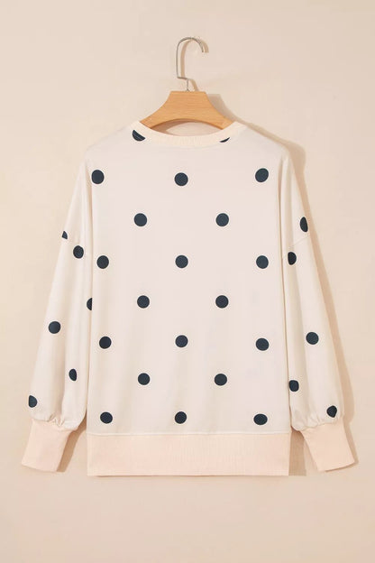 Loose-fit Long Sleeve Round Neck Polka Dot Tunic Sweatshirt - Bitsy Gypsy Boutique
