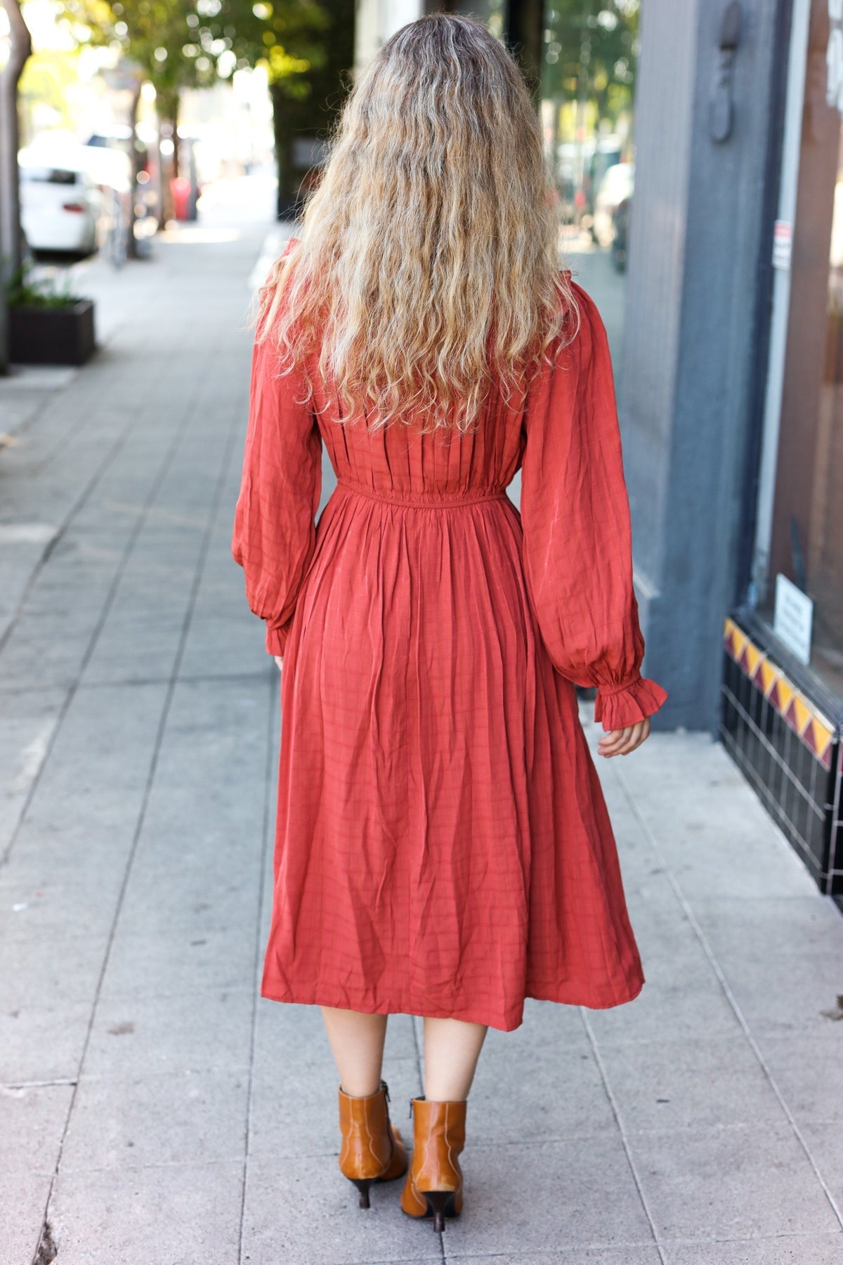 Love Found Rust Mock Neck Embossed Lined Dress - Bitsy Gypsy Boutique