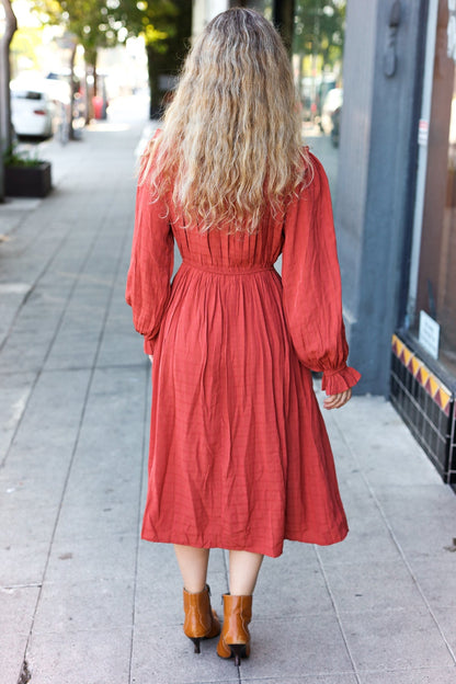 Love Found Rust Mock Neck Embossed Lined Dress - Bitsy Gypsy Boutique