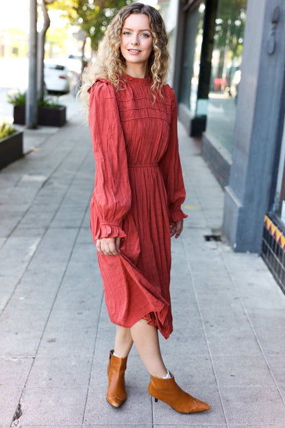 Love Found Rust Mock Neck Embossed Lined Dress - Bitsy Gypsy Boutique
