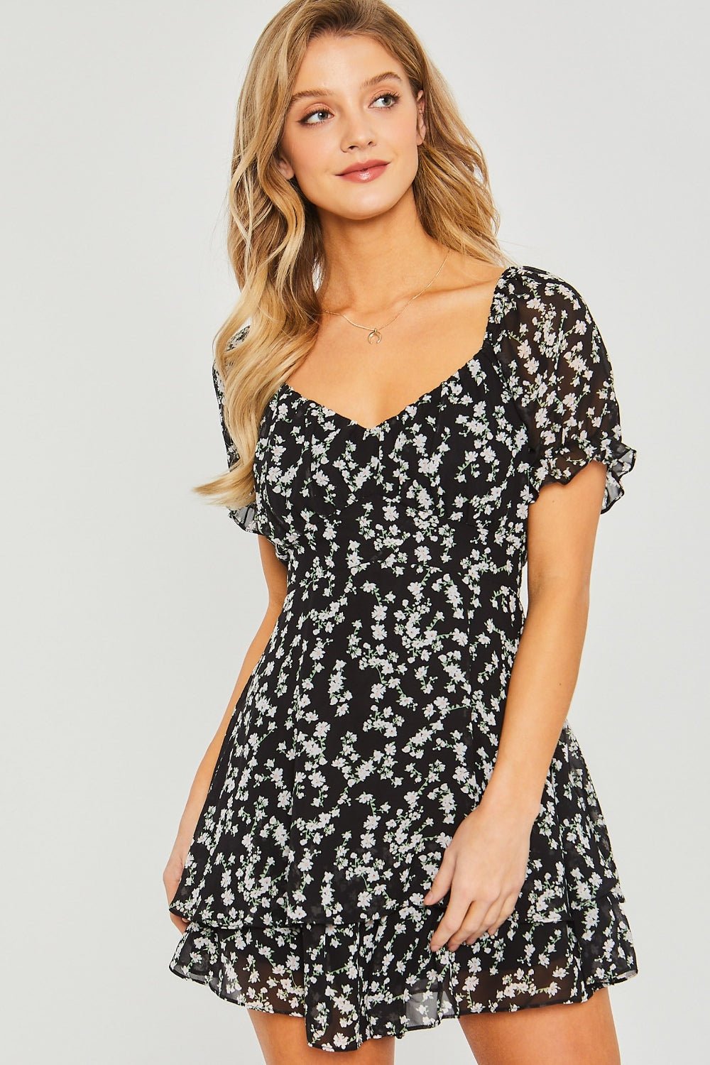 Love Tree Ditsy Floral Short Sleeve Romper - Bitsy Gypsy Boutique