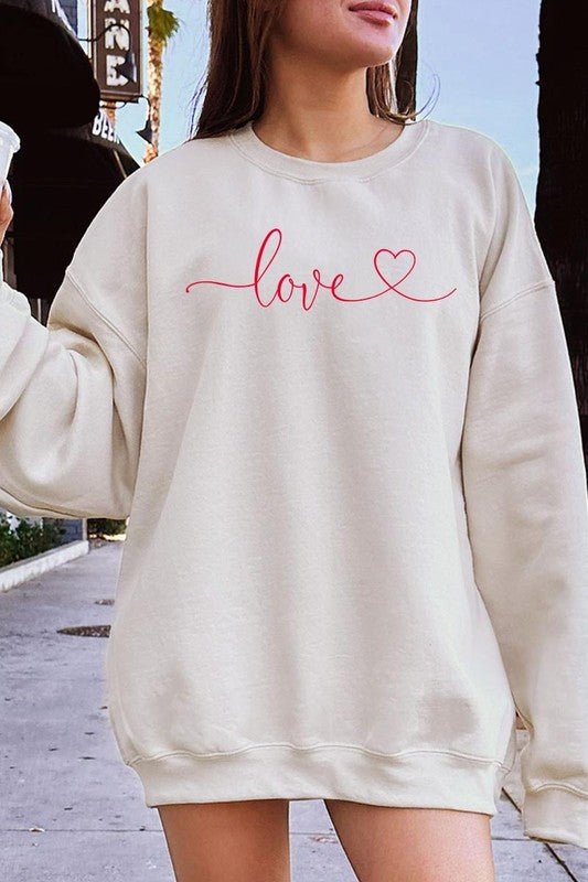 Love With Heart Graphic Fleece Sweatshirt - Bitsy Gypsy Boutique