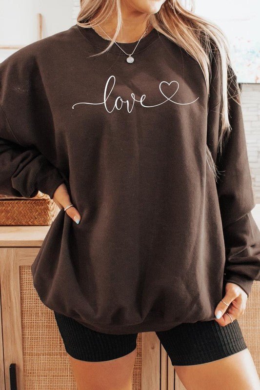 Love With Heart Graphic Fleece Sweatshirt - Bitsy Gypsy Boutique