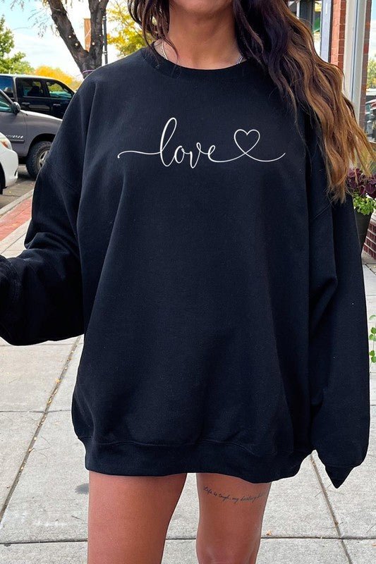 Love With Heart Graphic Fleece Sweatshirt - Bitsy Gypsy Boutique