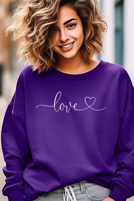 Love With Heart Graphic Fleece Sweatshirt - Bitsy Gypsy Boutique