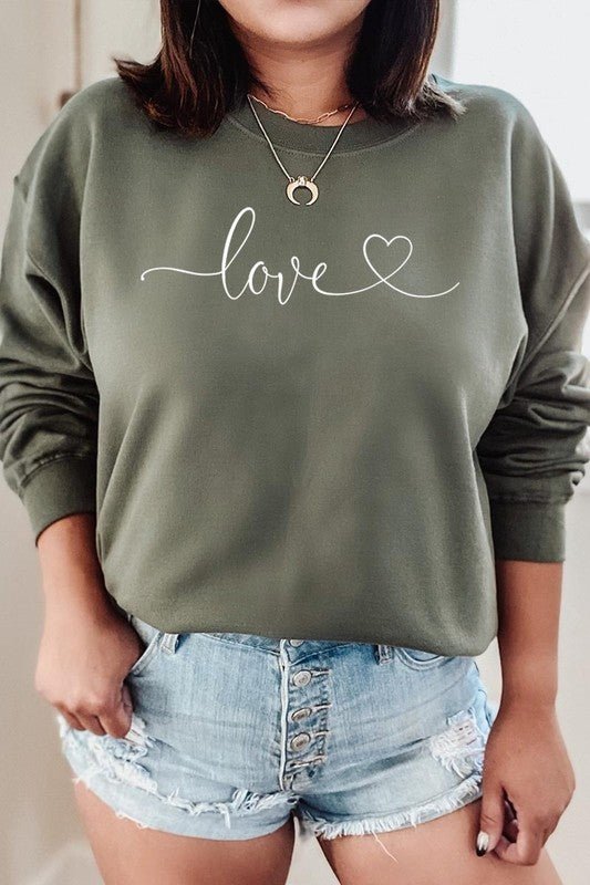 Love With Heart Graphic Fleece Sweatshirt - Bitsy Gypsy Boutique